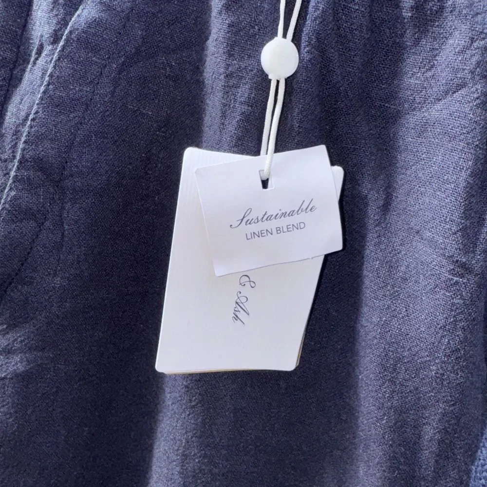 Porter & Ash Navy Blue Linen Blend Drawstring Shorts Size Small